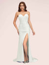 Sexy Mermaid Sweetheart Long Soft Satin Bridesmaid Dresses With Slit