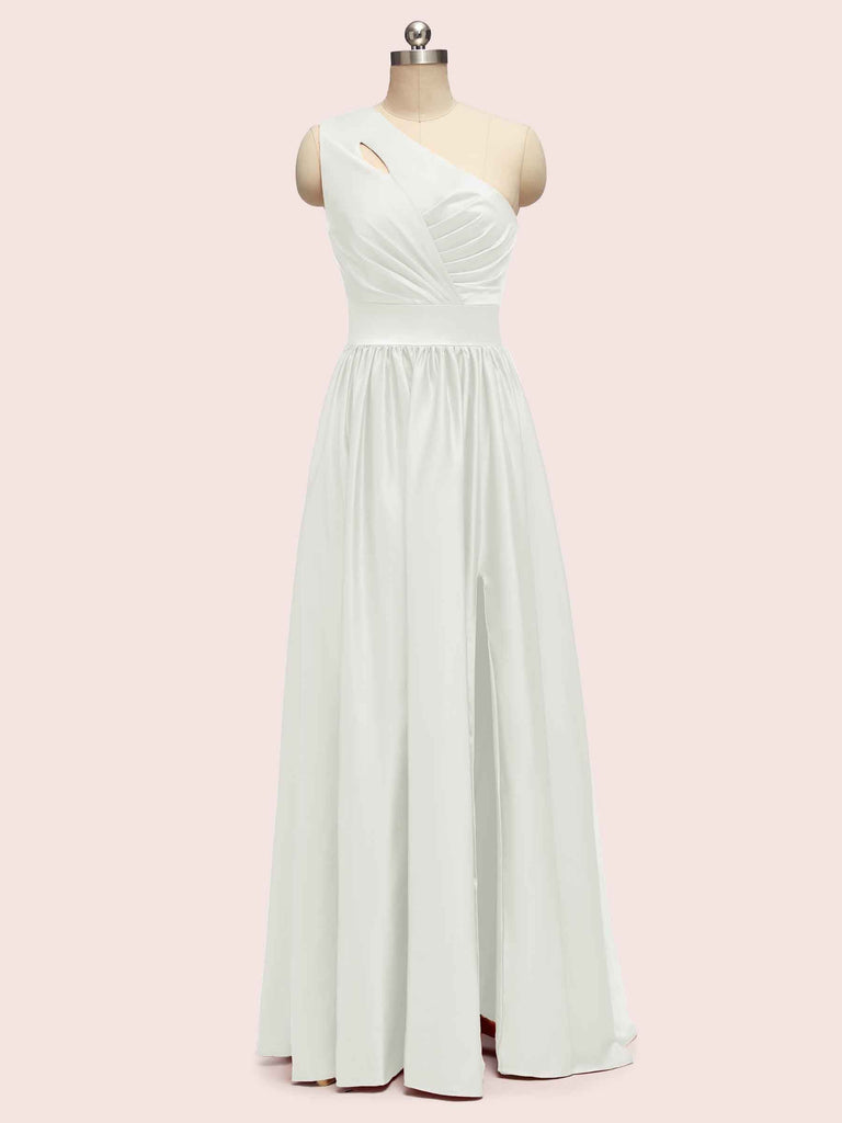 Elegant One Shoulder A-Line Long Soft Satin Formal Prom Dresses Online