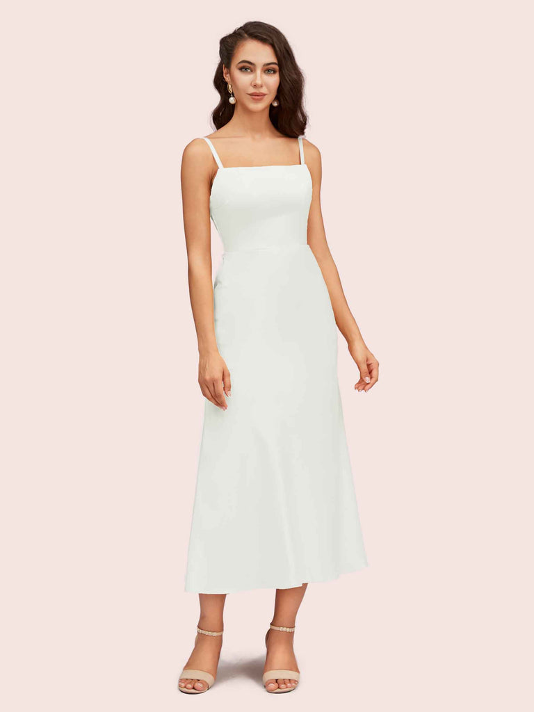 Elegant Ankle Length Spaghetti Straps Short Soft Satin Bridesmaid Dresses