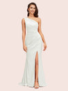 Elegant One Shoulder Mermaid Side Slit Soft Satin Bridesmaid Dresses For Sale