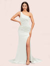Sexy One Shoulder Mermaid Side Slit Long Soft Satin Bridesmaid Dresses Online