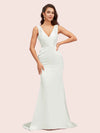 Sexy V-Neck Mermaid Long Soft Satin Bridesmaid Dresses Online