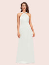 Elegant A-line Halter Sleeveless Floor Length Long Soft Satin Bridesmaid Dresses
