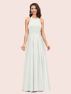 Sexy Backless Halter Simple Long Satin Graduation Prom Dresses With Bow