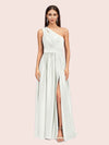 Unique One Shoulder Long Side Slit Soft Satin Graduation Prom Dresses 2023