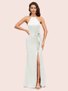 Sexy Mermaid Halter Long Silky Satin Party Prom Dresses With Slit