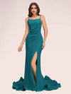 Sexy Backless Spaghetti Straps Side Slit Stretchy Jersey Long Mermaid Prom Dresses