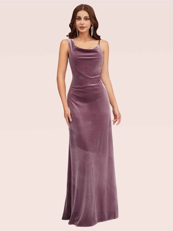 Sexy Cowl Neck Velvet Spaghetti Straps Long Bridesmaid Dresses Online