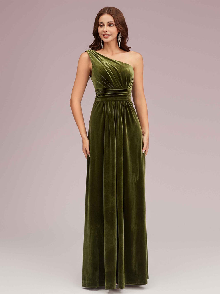 Elegant One Shoulder Long A-line Velvet Evening Prom Dresses Online