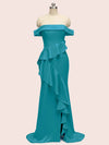 Sexy Off Shoulder Side Slit Long Soft Satin Bridesmaid Dresses With Ruffle