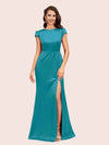 Sexy Open Back Mermaid Short Sleeves Long Silky Satin Formal Prom Dresses Online
