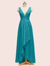 High Low V-Neck A-Line Unique Soft Satin Formal Prom Dresses Online