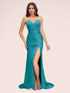Sexy Mermaid Sweetheart Long Soft Satin Formal Prom Dresses With Slit