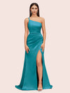 Soft Satin One Shoulder Side Slit Silky Long Mermaid Bridesmaid Dresses Online