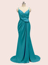 Sexy Spaghetti Straps V-Neck Side Slit Long Satin Mermaid Party Prom Dresses Online