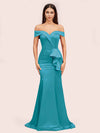 Elegant Soft Satin Mermaid Off Shoulder Unique Long Evening Prom Dresses Online