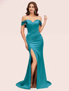 Sexy Off Shoulder Side Slit Long Soft Satin Mermaid Bridesmaid Dresses Online For Sale