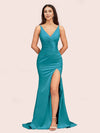 Sexy Mermaid V-neck Side Slit Long Soft Satin Graduation Prom Dresses Online