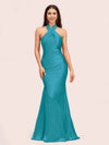 Sexy Backless Halter Long Mermaid Satin Graduation Prom Dresses Online
