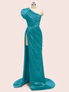 Sexy One Shoulder Side Slit Long Soft Satin Graduation Evening Prom Dresses