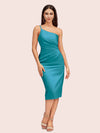 Elegant Sheath One Shoulder Soft Satin Short Bridesmaid Dresses Online