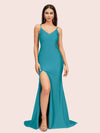 Simple Mermaid Spaghetti Straps Side Slit Long Soft Satin Formal Prom Dresses 2023