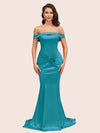 Sexy Off Shoulder Mermaid Long Silky Satin Formal Prom Dresses 2023