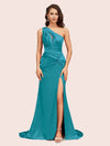 Sexy Side Slit Mermaid One Shoulder Long Soft Satin Bridesmaid Dresses Online For Sale