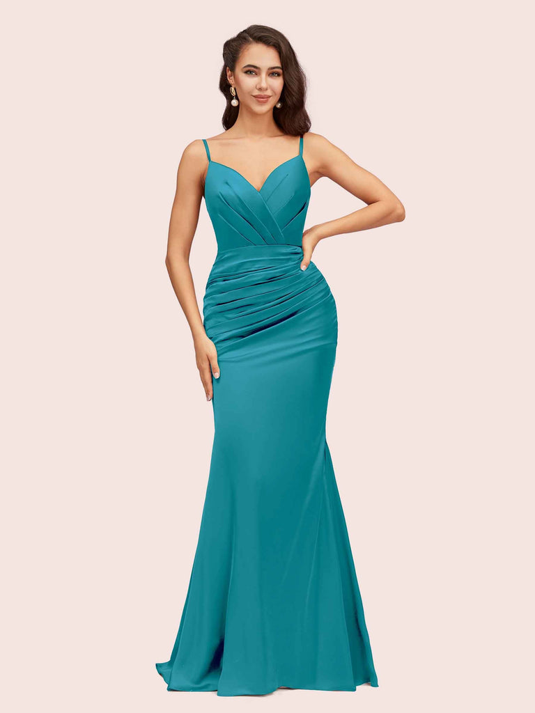 Sexy Backless Mermaid Spaghetti Straps Long Silky Satin Prom Dresses Online