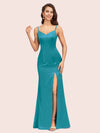 Simple Spaghetti Straps Mermaid Long Soft Satin Bridesmaid Dresses