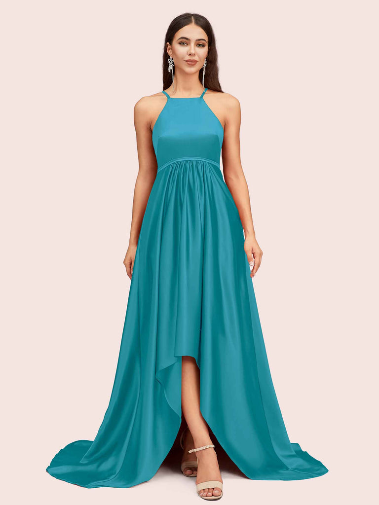 Sexy High Low Halter Satin Bridesmaid Dresses Online Sexy High Low Halter Satin Bridesmaid Dresses Online