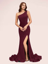 Sexy Side Slit One Shoulder Stretch Jersey Long Mermaid Bridesmaid Dresses