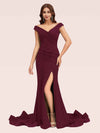 Sexy V-neck Side Slit Stretchy Jersey Long Mermaid Bridesmaid Dresses