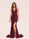 Sexy Backless Side Slit V-Neck Off Shoulder Jersey Long Mermaid Bridesmaid DressesSide Slit