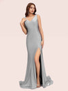 Sexy Backless V-neck Side Slit Stretchy Jersey Long Mermaid Party Prom Dresses