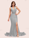 Sexy Mermaid Side Slit Deep V-neck Stretchy Jersey Long Party Prom Dresses Online