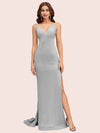 Sexy V-neck Side Slit Stretchy Jersey Long Mermaid Party Prom Dresses 2023