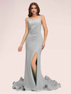 Sexy Backless Spaghetti Straps Side Slit Stretchy Jersey Long Mermaid Bridesmaid Dresses
