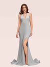 Sexy Backless Side Slit V-Neck Off Shoulder Jersey Long Mermaid Bridesmaid DressesSide Slit