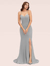 Sexy Halter Criss Cross Back Stretchy Jersey Long Mermaid Bridesmaid Dresses With Slit