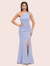 Sexy Mermaid One Shoulder Side Slit Soft Satin Formal Prom Dresses For Women