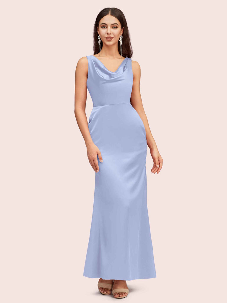 Elegant Cowl Neck Mermaid Long Soft Satin Party Prom Dresses Online