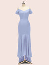 Sexy Cold Shoulder High Low Asymmetric Soft Satin Shot Formal Prom Dresses Online