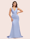 Sexy V-Neck Mermaid Long Soft Satin Bridesmaid Dresses Online