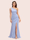 Elegant One Shoulder Mermaid Side Slit Silky Satin Evening Prom Dresses Online