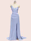 Sexy See Through Side Slit Long Soft Satin Bridesmaid Dresses 2023
