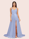 Elegant A-line Spaghetti Straps Long Soft Satin Bridesmaid Dresses With Slit Online
