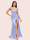 Simple Mermaid Sweetheart Side Slit Soft Satin Party Prom Dresses 2023