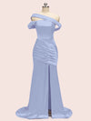 Sexy Mermaid One Shoulder Long Soft Satin Side Slit Formal Prom Dresses Online