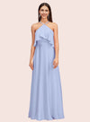 Elegant A-line Halter Sleeveless Long Soft Satin Bridesmaid Dresses Online